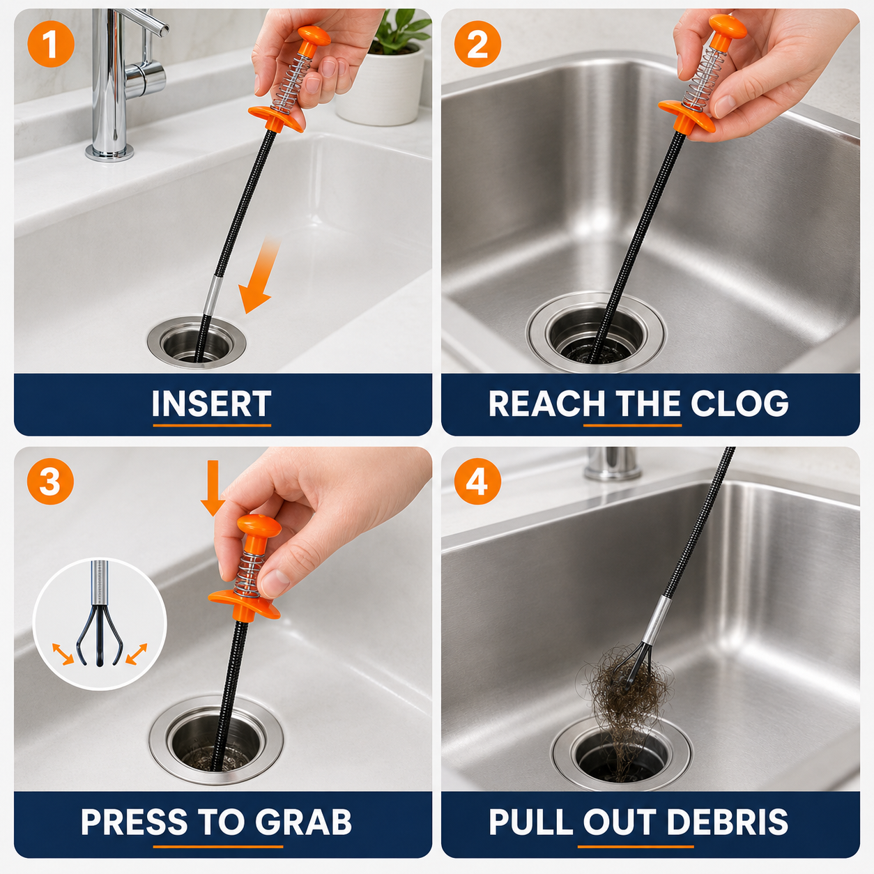 Drain Clog Remover Tool for Kitchen & Bathroom Sinks