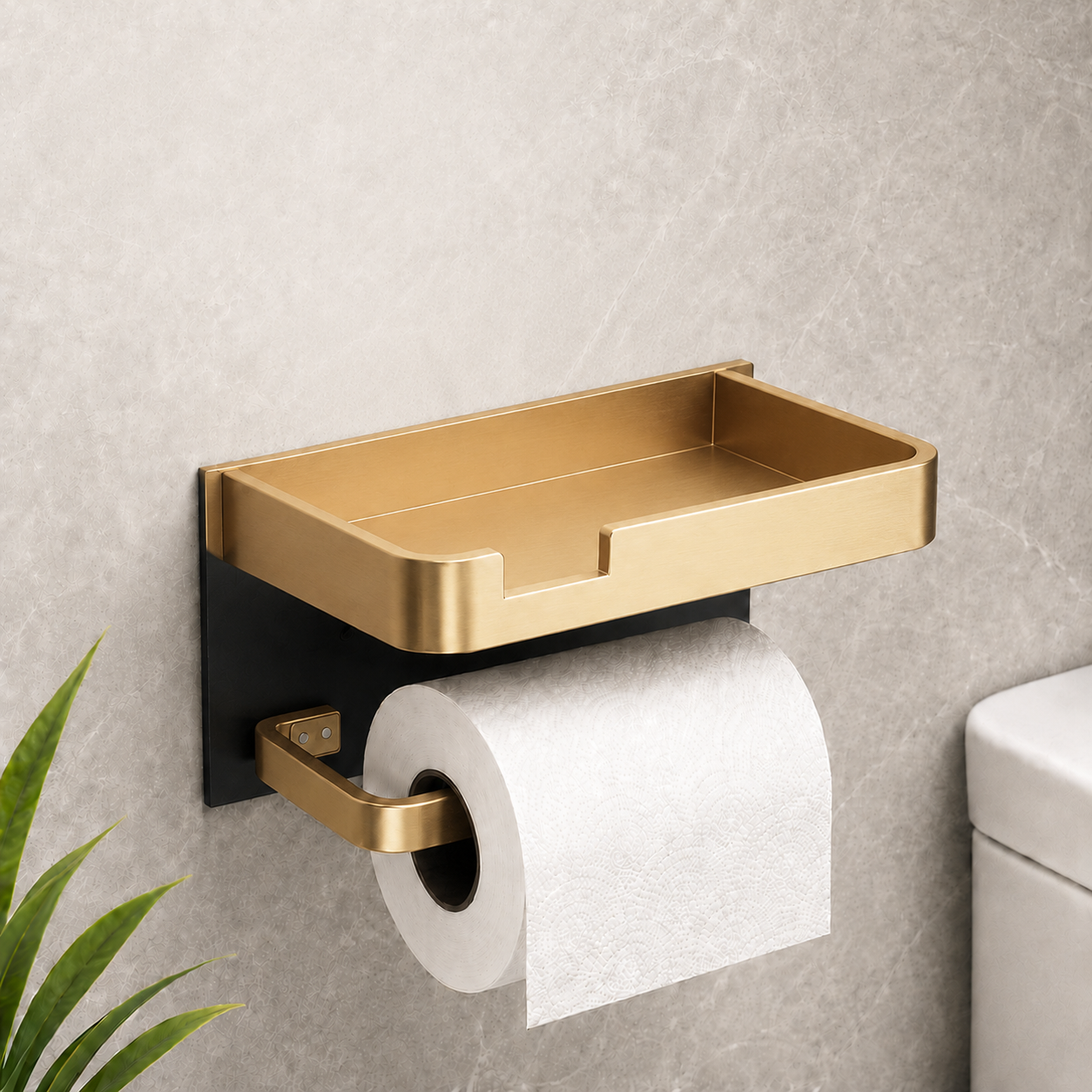 Multifunctional Toilet Paper Holder – No-Drill Aluminum Storage Drawer