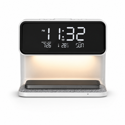 Creative 3-in-1 Night Lamp – Wireless Charger, Alarm Clock & LCD Screen