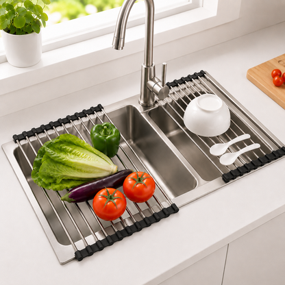 Folding Kitchen Drain Sink Rack Stainless Steel