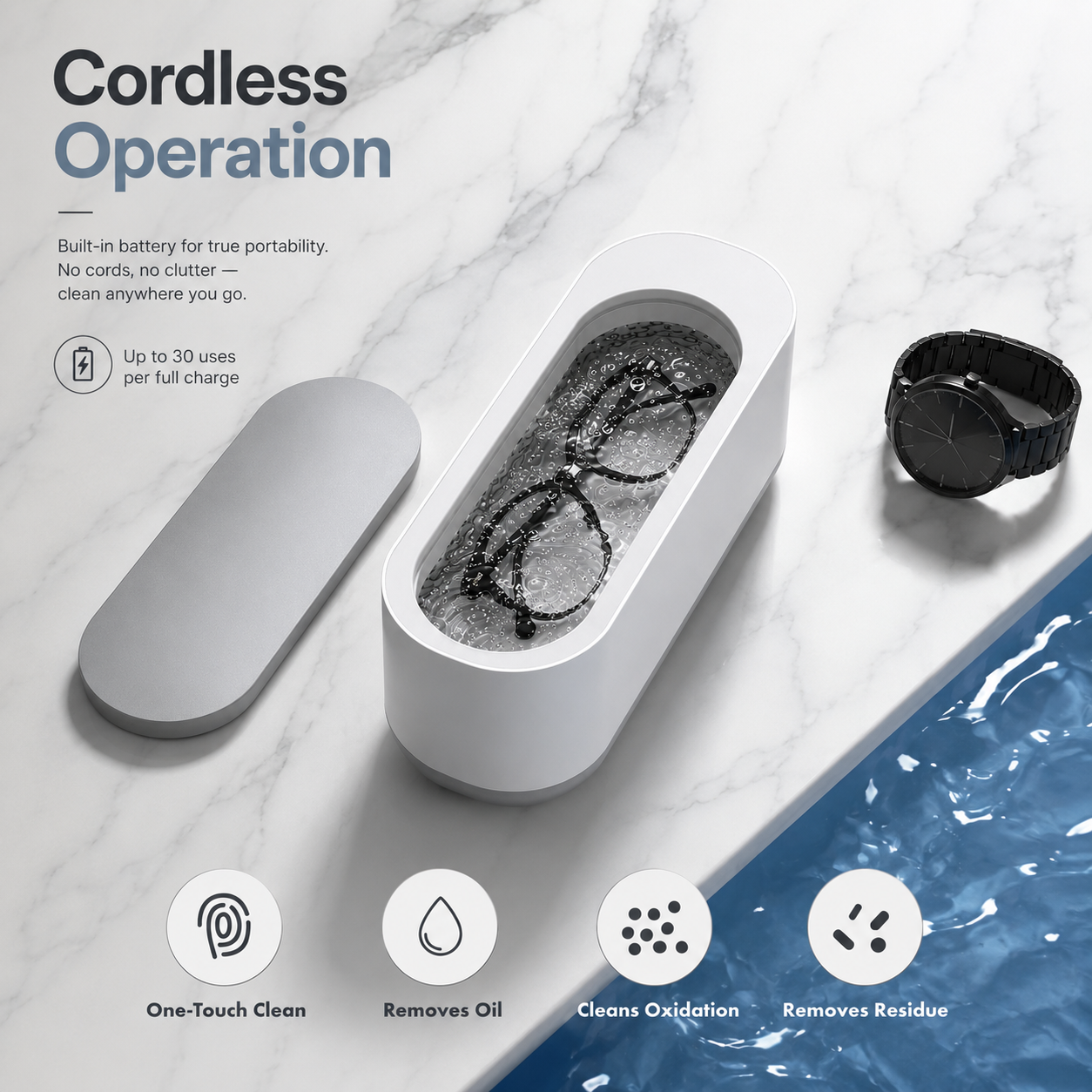 Ultrasonic Cleaner for Glasses & Jewelry – Wireless Cleaning Box