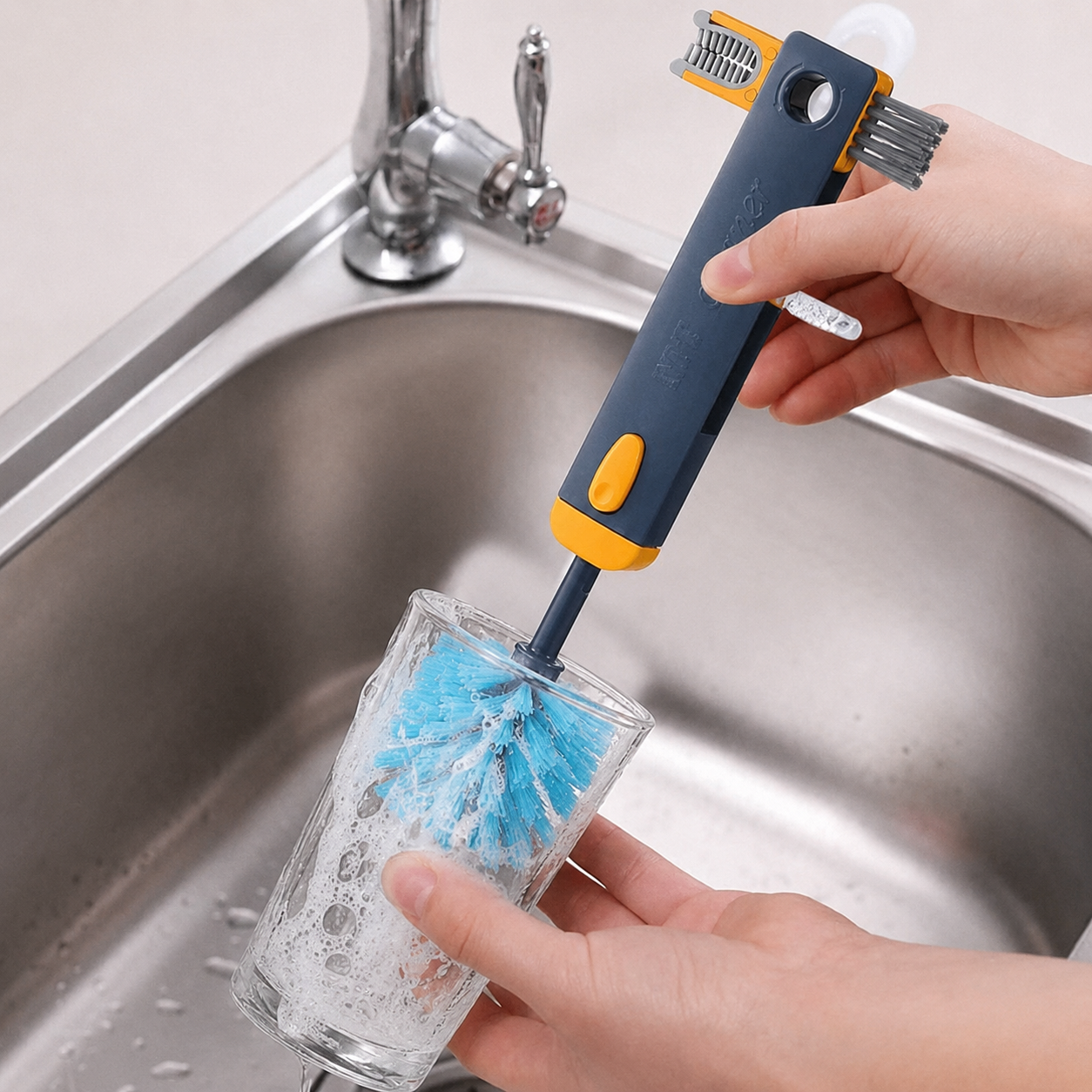 4-in-1 Multifunctional Bottle Cleaning Brush | U-Shape Silicone Cup Cleaner for Water Bottles, Tumblers & Lids