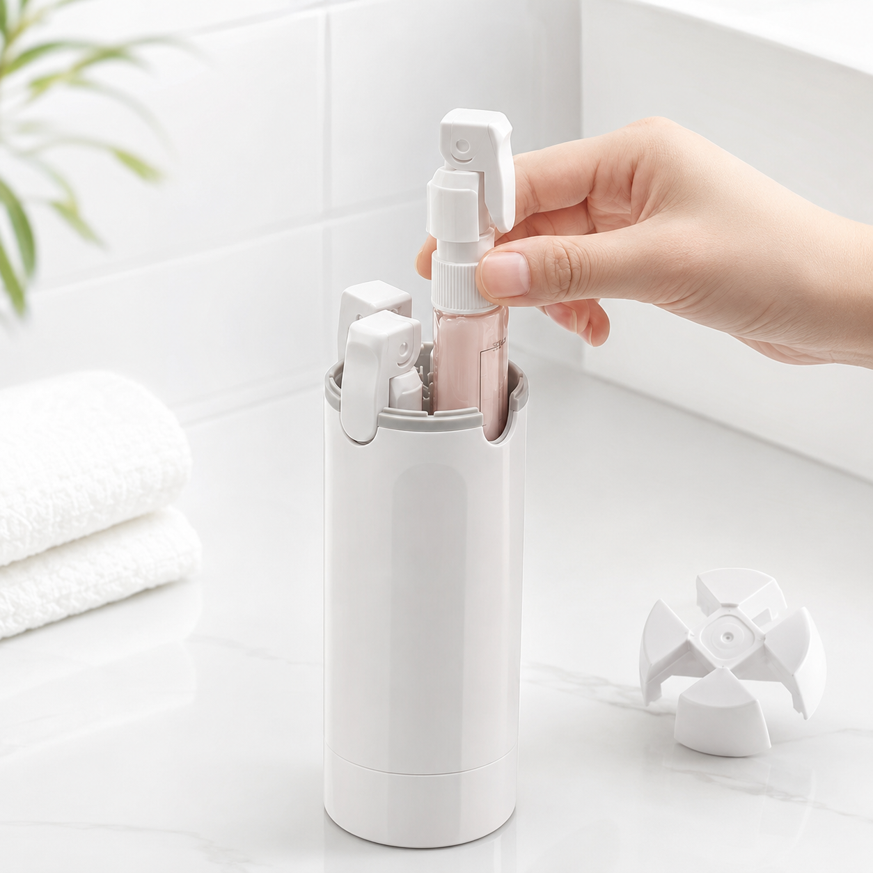 4 in 1 Travel Dispenser – Leakproof Portable Travel Bottles for Shampoo, Conditioner, Lotion & Perfume