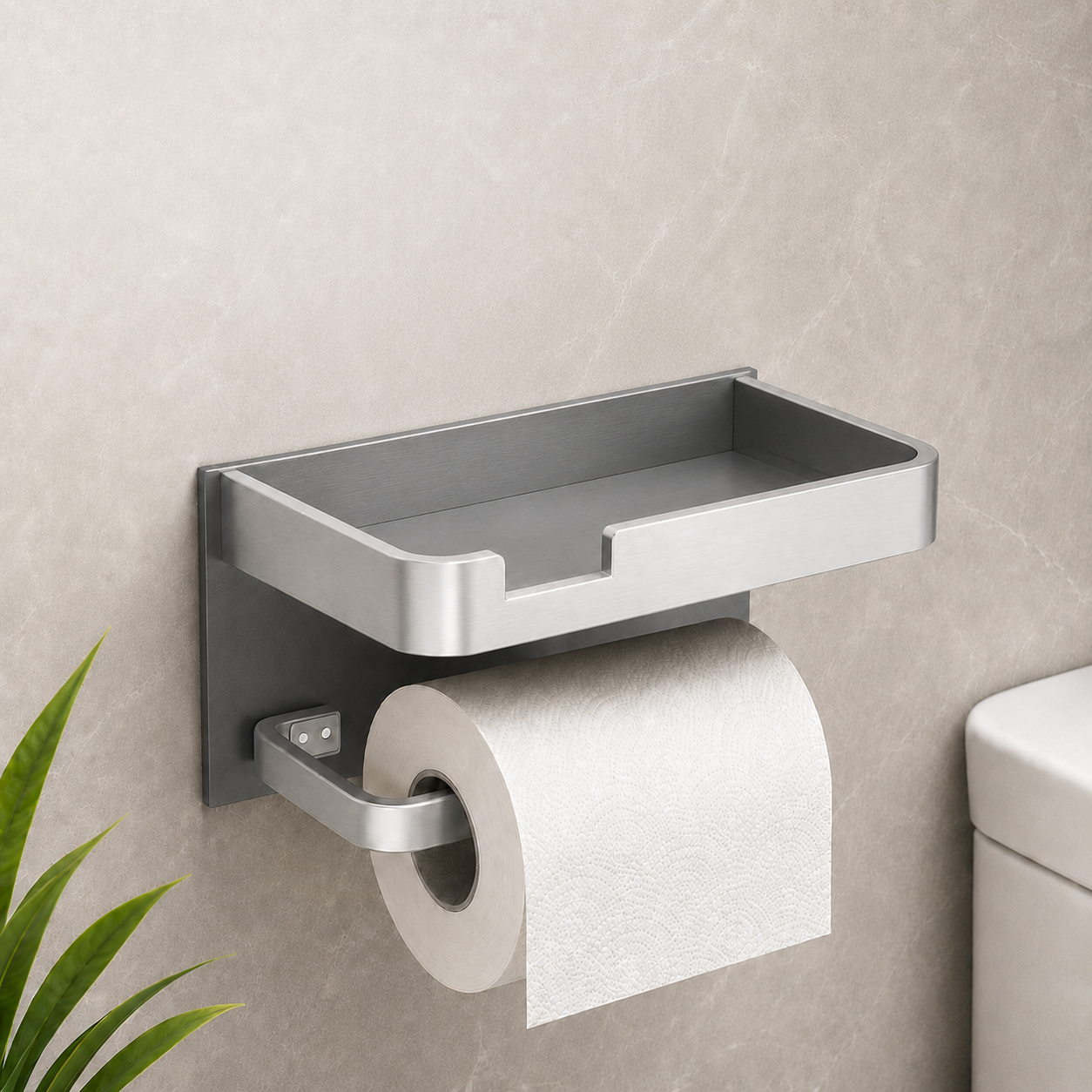 Multifunctional Toilet Paper Holder – No-Drill Aluminum Storage Drawer