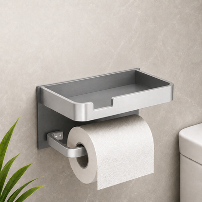 Multifunctional Toilet Paper Holder – No-Drill Aluminum Storage Drawer