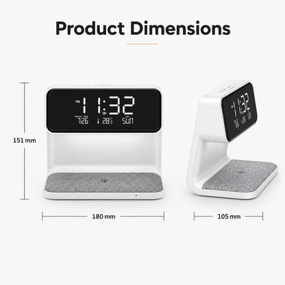 Creative 3-in-1 Night Lamp – Wireless Charger, Alarm Clock & LCD Screen