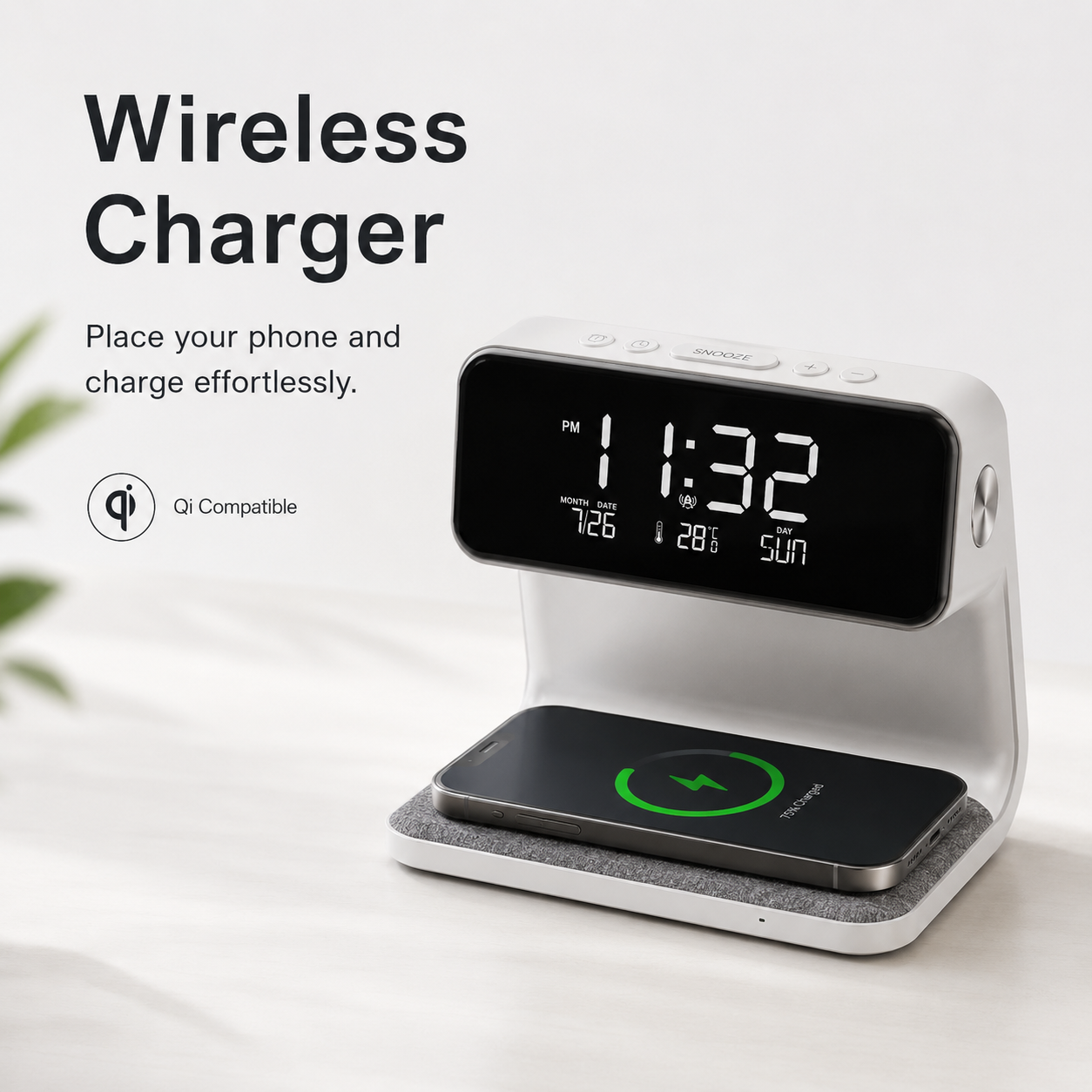 Creative 3-in-1 Night Lamp – Wireless Charger, Alarm Clock & LCD Screen