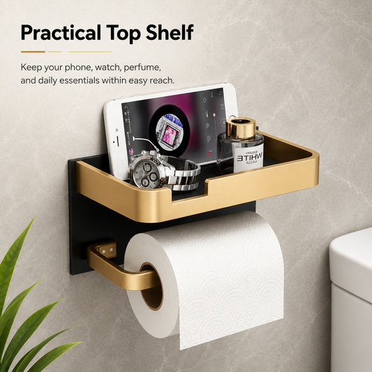 Multifunctional Toilet Paper Holder – No-Drill Aluminum Storage Drawer