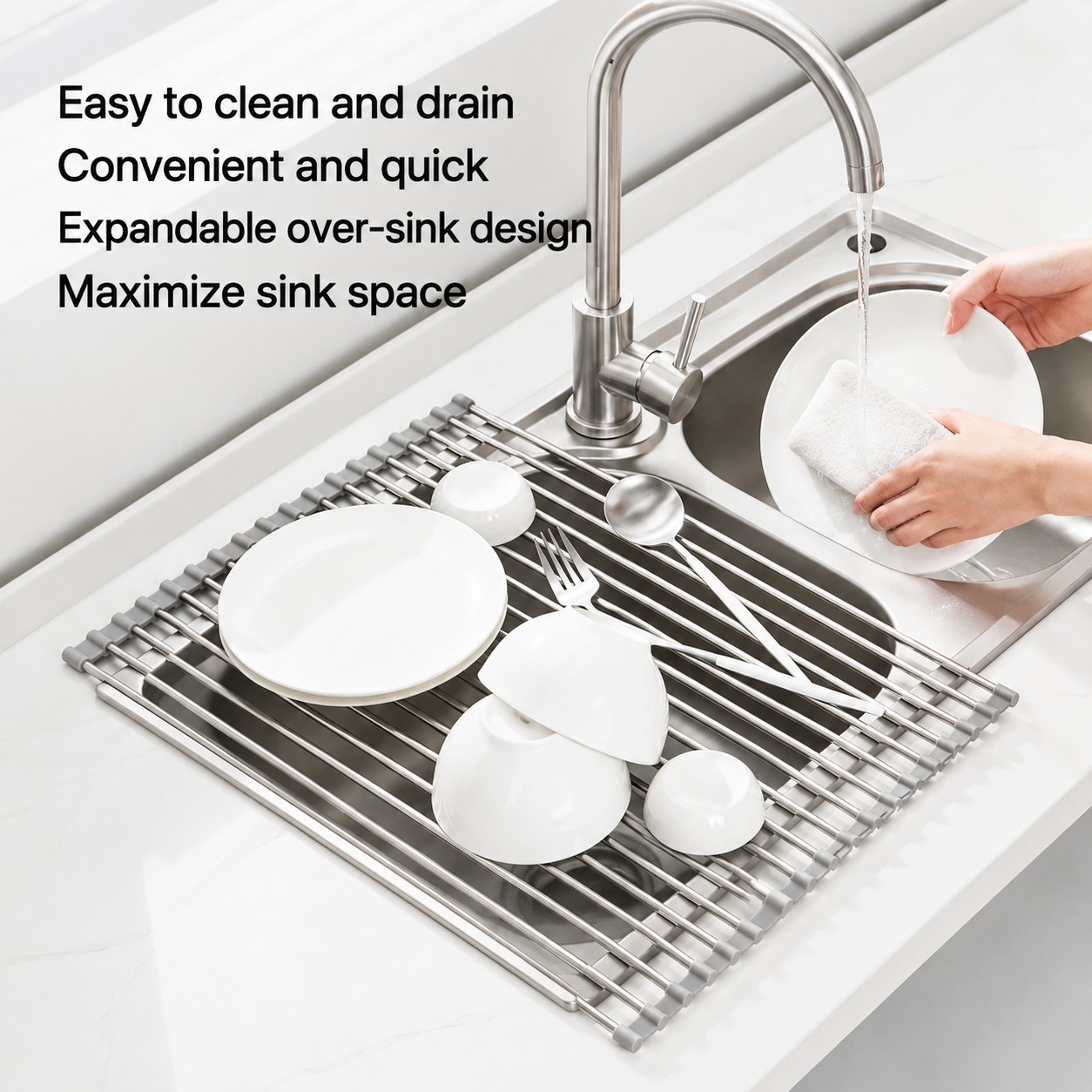 Folding Kitchen Drain Sink Rack Stainless Steel