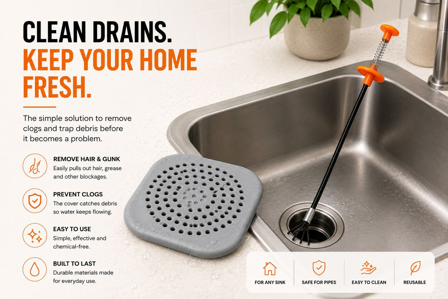 Complete Drain Cleaning Bundle – Prevent Clogs & Remove Hair Fast