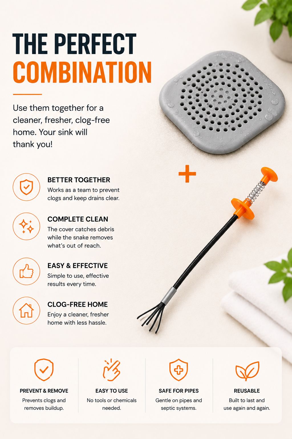 Complete Drain Cleaning Bundle – Prevent Clogs & Remove Hair Fast