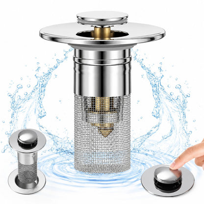 Pop-Up Bathroom Sink Stopper with Hair Catcher Universal Anti-Clog Drain Filter