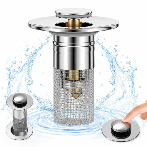Pop-Up Bathroom Sink Stopper with Hair Catcher Universal Anti-Clog Drain Filter
