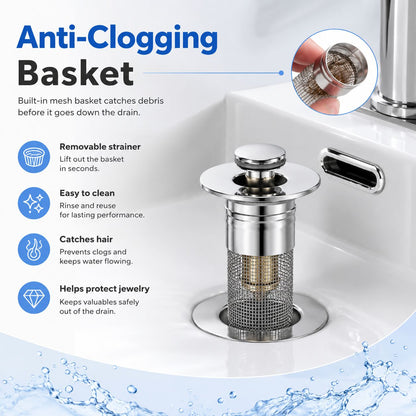 Pop-Up Bathroom Sink Stopper with Hair Catcher Universal Anti-Clog Drain Filter