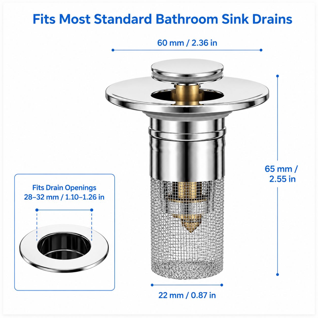 Pop-Up Bathroom Sink Stopper with Hair Catcher Universal Anti-Clog Drain Filter